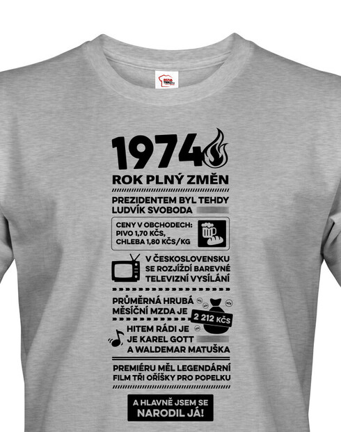 Pánské tričko narozeninové noviny 1974