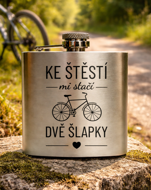 Nerezová placatka 180 ml Ke štěstí mi stačí dvě šlapky
