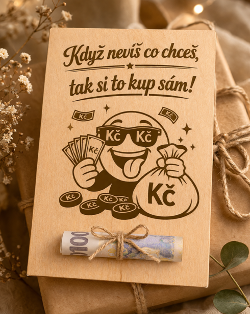 Dřevěná karta na peníze Kup si sám