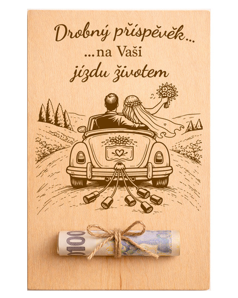 Dřevěná karta na peníze Jízda životem