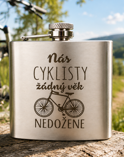 Nerezová placatka 180 ml Nás cyklisty žádný věk nedožene