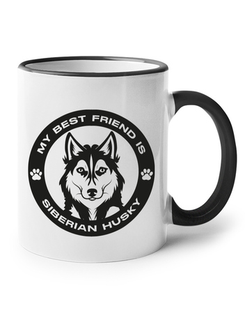 Keramický hrnek s černým uchem Husky kulatý motiv