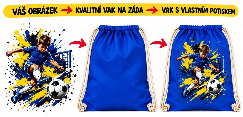 Vaše fotka, vak na záda a výsledek s potiskem
