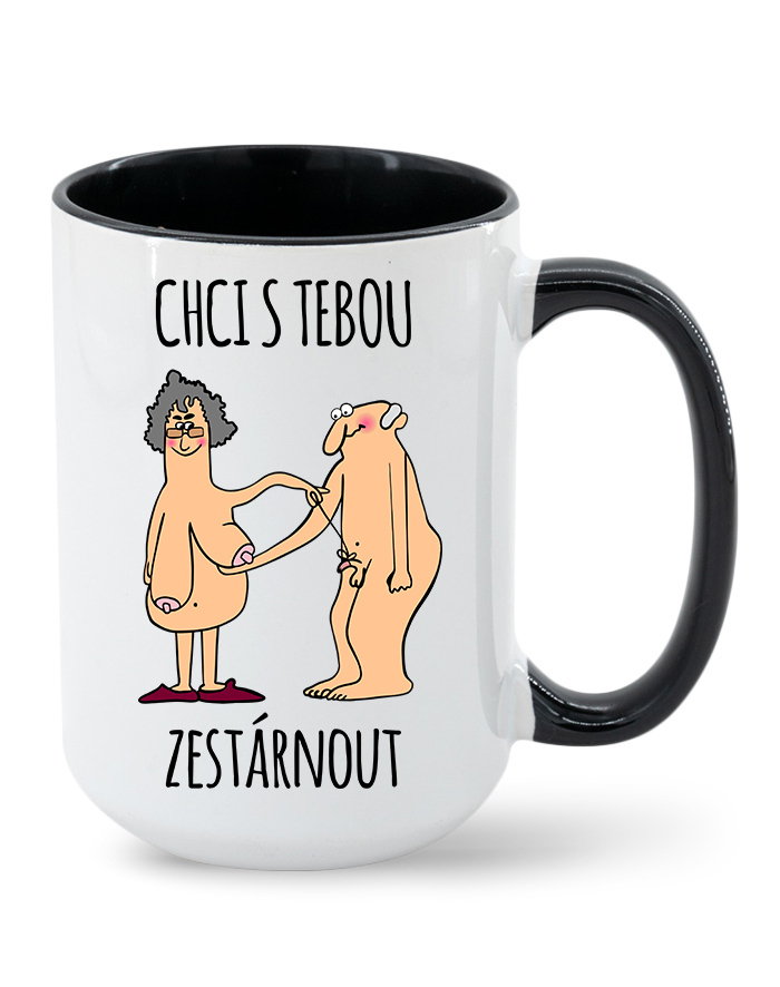 Keramický hrnek MAX - barevný vnitřek a ucho Chci s tebou zestárnout