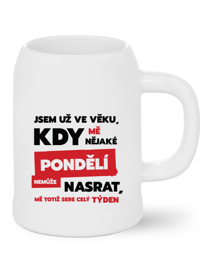 Pivní bílý půllitr Jsem už ve věku