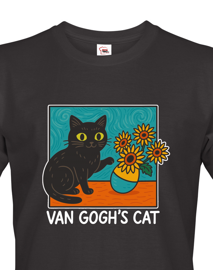 Tričko Van Gogh's Cat – černá kočka a slunečnice
