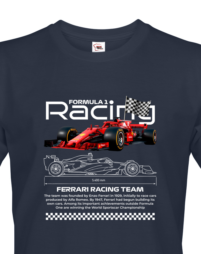 Pánské tričko F1 Ferrari – rudý monopost se šachovnicovou vlajkou