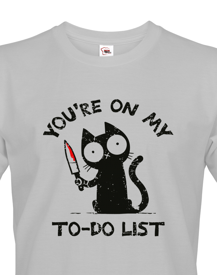 Pánské tričko To-do list – černá kočka s nožem