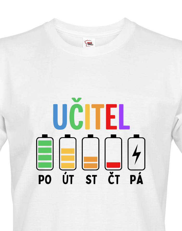 Pánské tričko Učitel – baterky podle dnů v týdnu