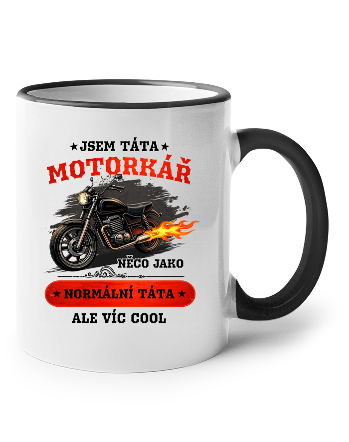 Keramický hrnek s barevným uchem – Táta motorkář