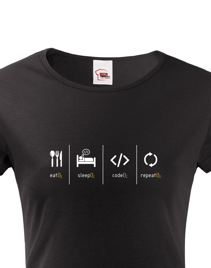 Dámské tričko s krátkým rukávem Eat, sleep, code, repeat