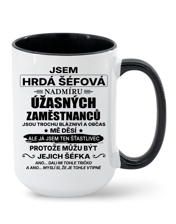 Keramický hrnek MAX - barevný vnitřek a ucho Jsem hrdá šéfová