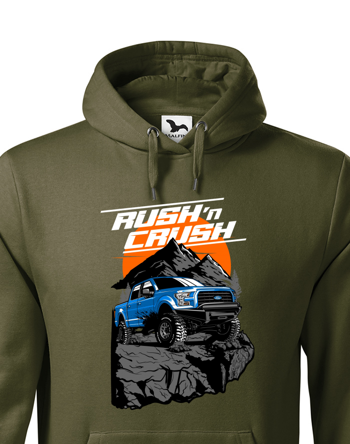 Pánská mikina s kapucí Ford Ranger – modrý pick-up v horách
