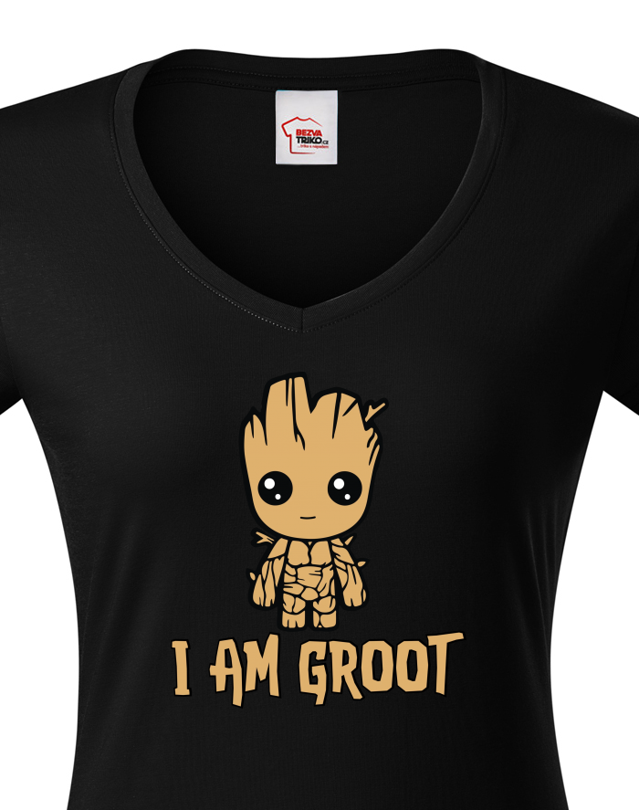 Dámské tričko s výstřihem do V – Groot I Am Groot