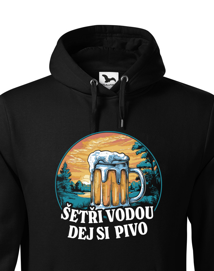 Pánská mikina s kapucí Šetři vodu, dej si pivo