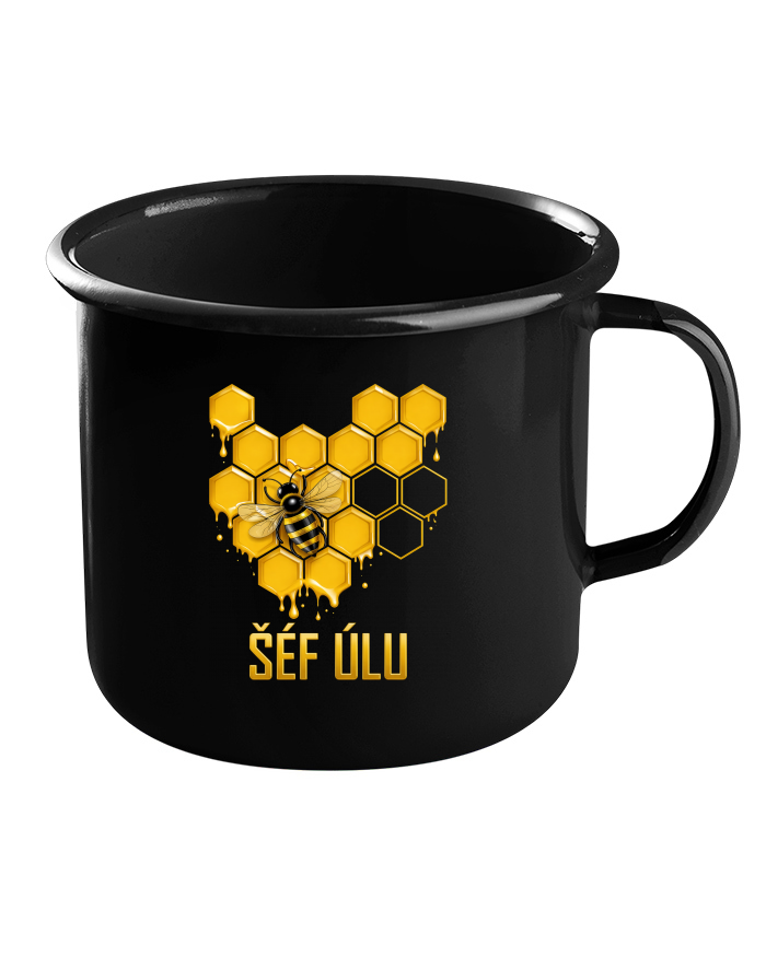 Plechový hrneček černý Šéf úlu