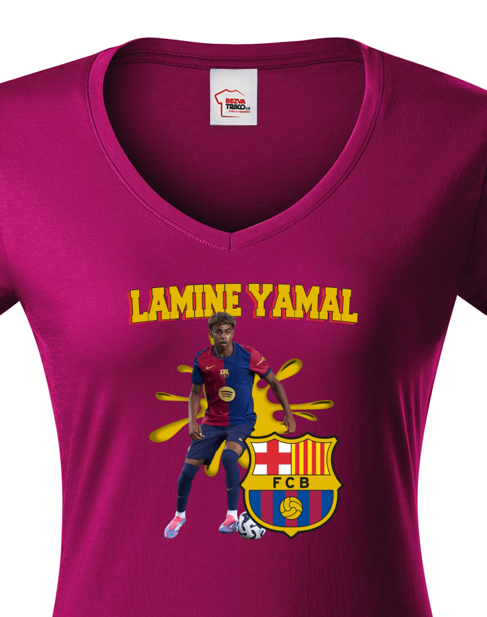 Dámské tričko s výstřihem do V – Lamine Yamal Barcelona