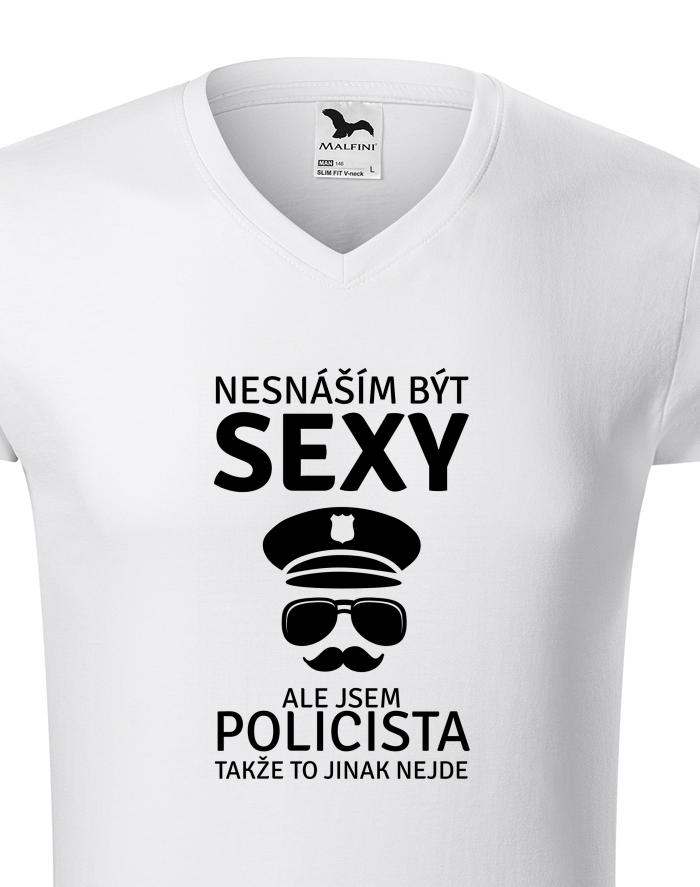 Pánské tričko s výstřihem do V Sexy policista