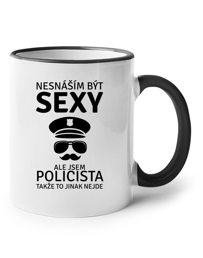 Keramický hrnek s barevným uchem Sexy policista