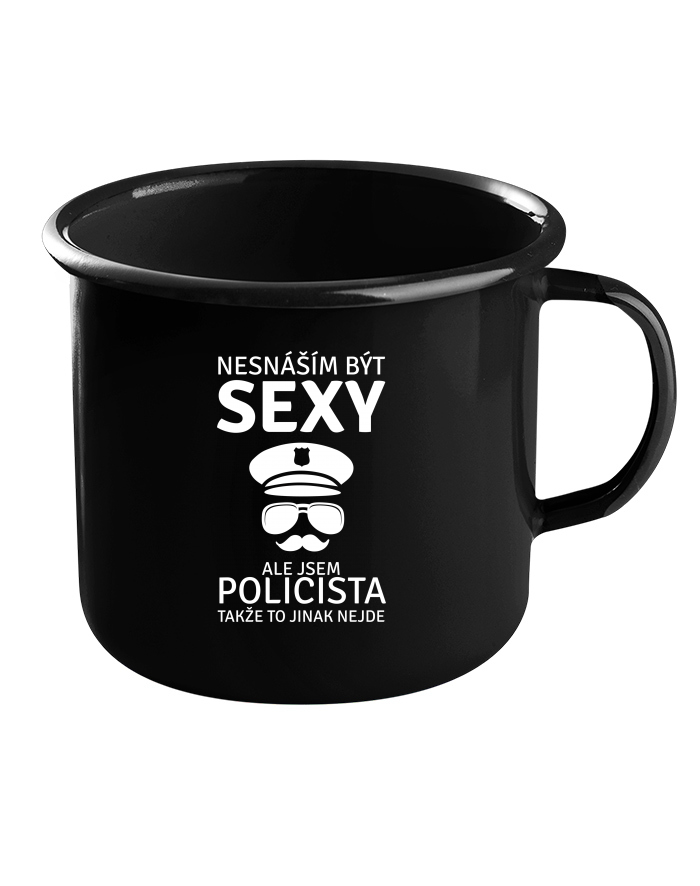 Plechový hrneček černý Sexy policista
