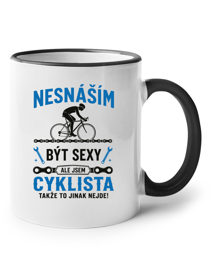 Keramický hrnek s barevným uchem – Sexy cyklista