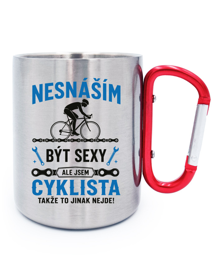 Nerezový hrnek s karabinou Sexy cyklista
