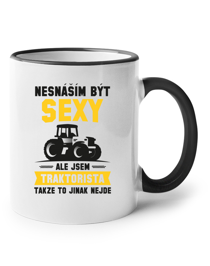 Keramický hrnek s barevným uchem Nesnáším být sexy, ale jsem traktorista