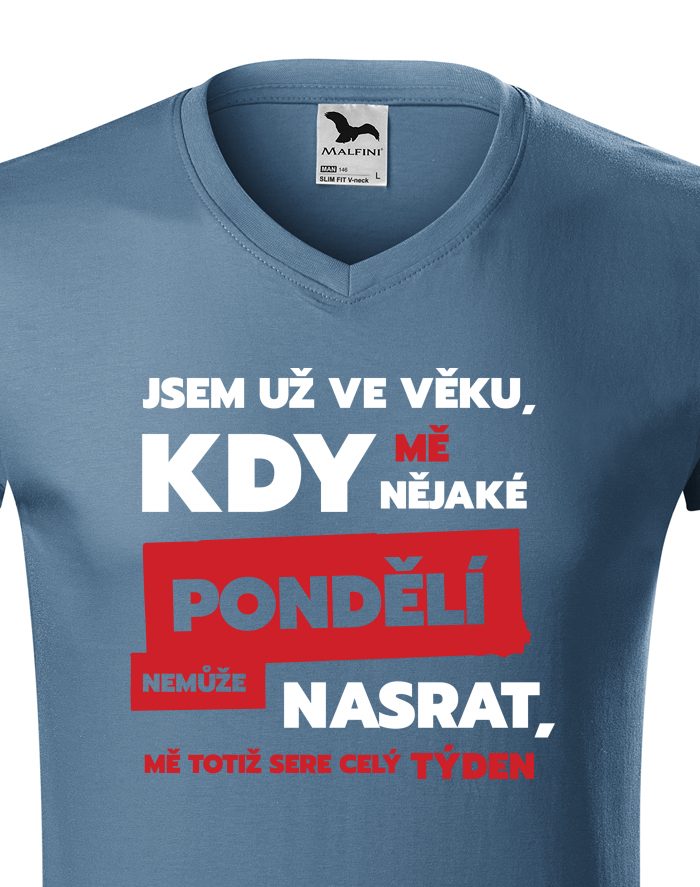 Pánské tričko s výstřihem do V – Jsem už ve věku, kdy mě nějaké pondělí nemůže nasrat
