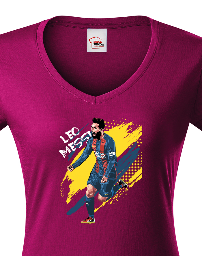 Dámské tričko s výstřihem do V – Lionel Messi