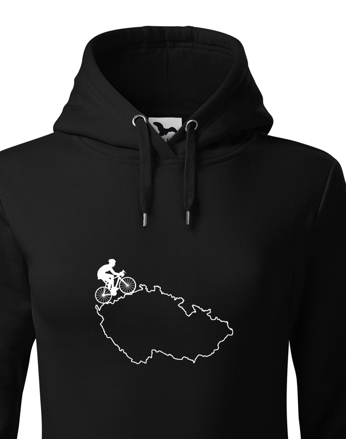 Dámská mikina s kapucí – Cyklista s mapou ČR