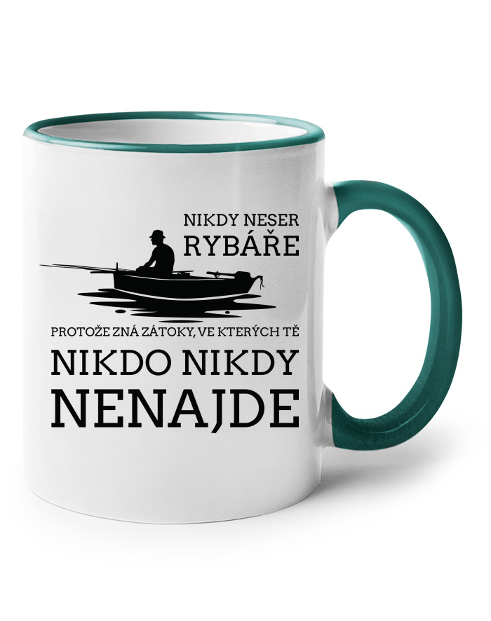 Keramický hrnek s barevným uchem Nikdy neser rybáře