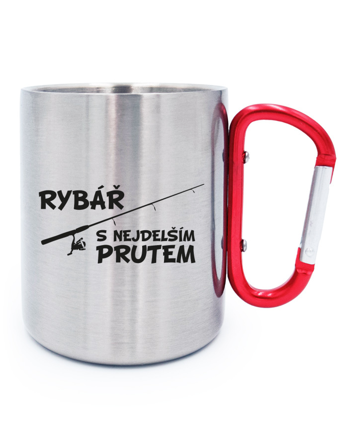 Nerezový hrnek s karabinou Rybář s nejdelším prutem