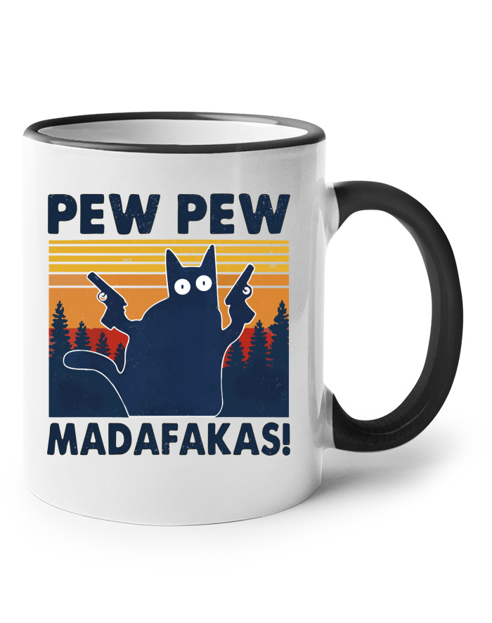 Keramický hrnek s barevným uchem Pew Pew madafakas!