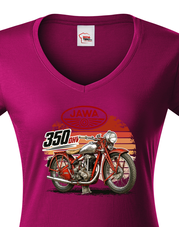 Dámské tričko s výstřihem do V JAWA 350 OHV