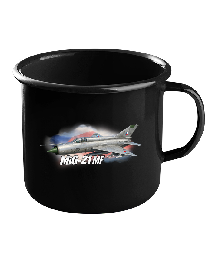 Plechový hrneček černý MiG-21 MF
