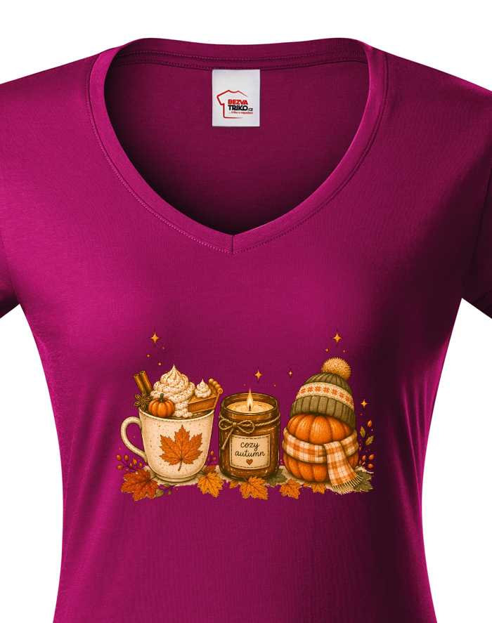 Dámské tričko s výstřihem do V – Cozy Autumn