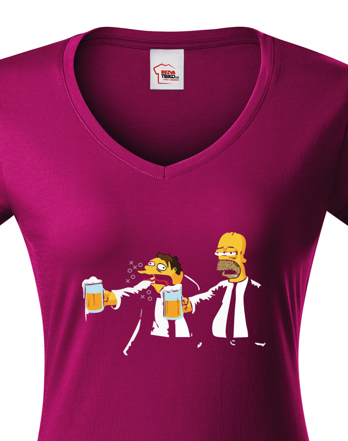 Dámské tričko s výstřihem do V Homer Pulp Fiction