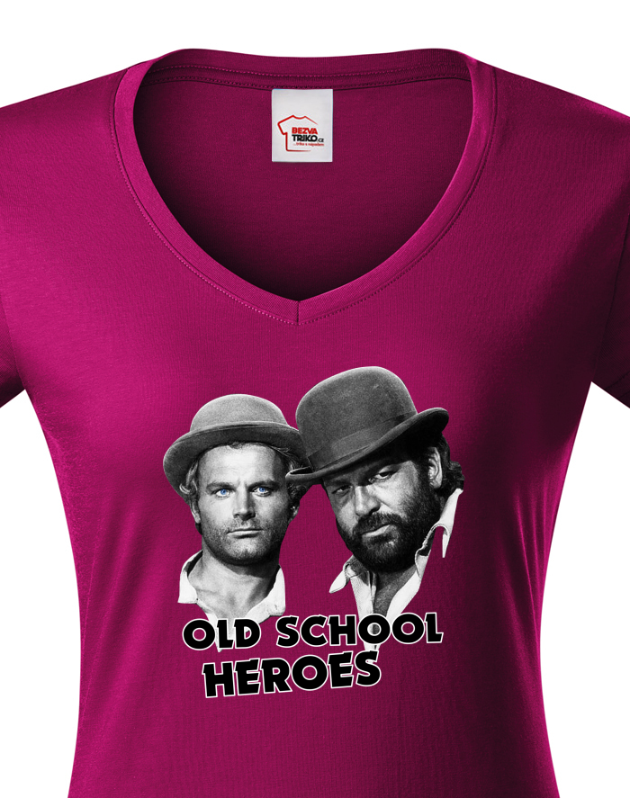 Dámské tričko s výstřihem do V – Bud Spencer a Terence Hill Old School Heroes