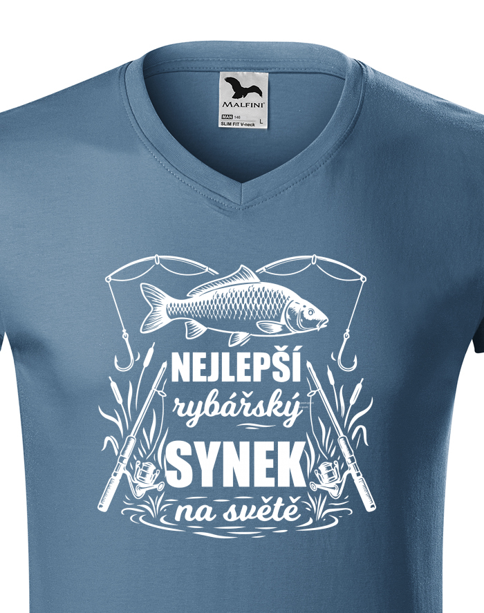 Pánské tričko s výstřihem do V – Nejlepší rybářský synek na světě