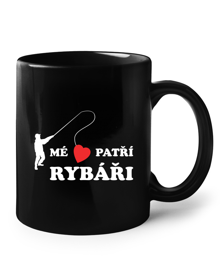 Keramický hrnek černý Mé srdce patří rybáři
