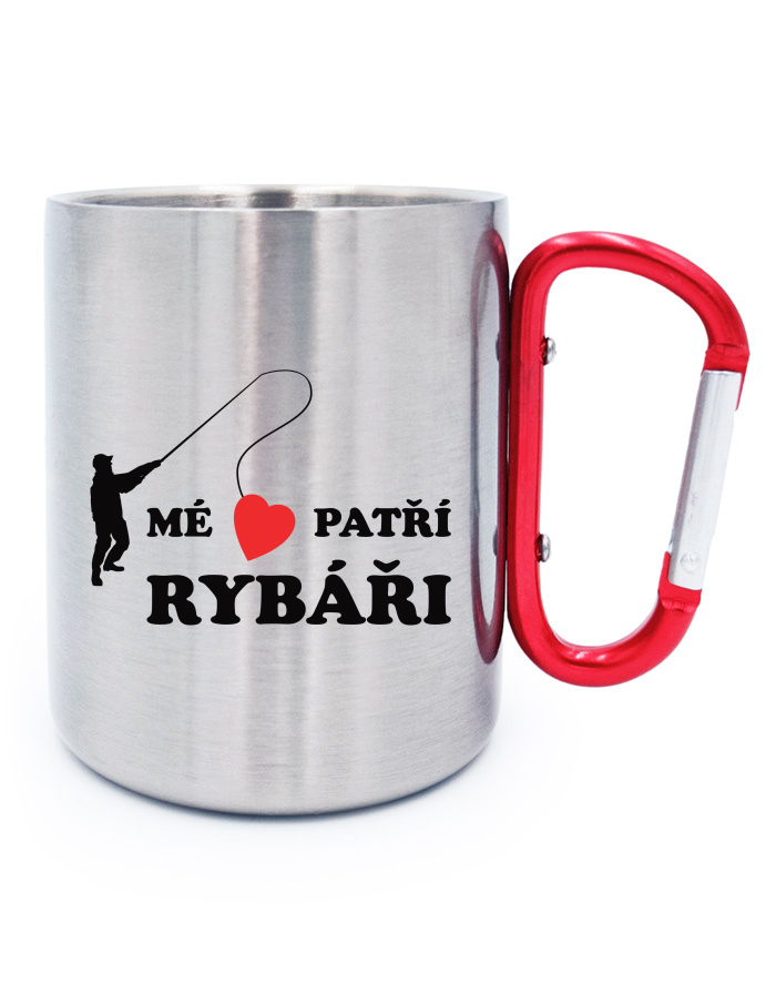 Nerezový hrnek s karabinou Mé srdce patří rybáři