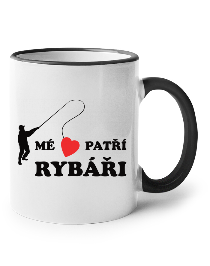Keramický hrnek s barevným uchem – Mé srdce patří rybáři
