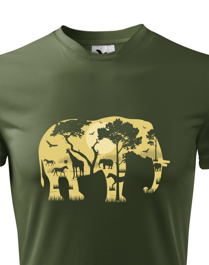 Pánské funkční tričko Elephant – silueta slona s africkou krajinou