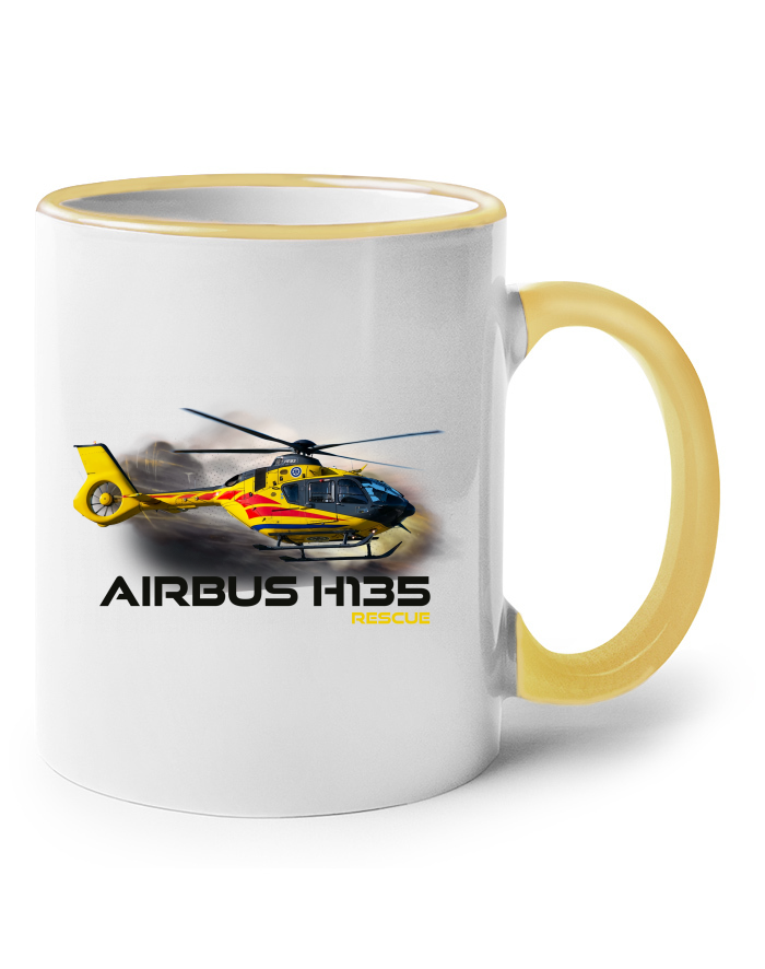 Keramický hrnek s barevným uchem Airbus H135 Rescue