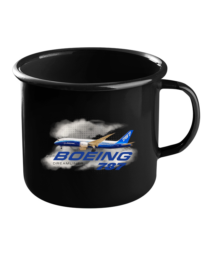 Plechový hrneček černý Boeing 787 Dreamliner