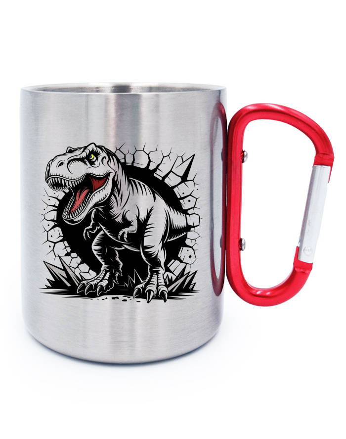 Nerezový hrnek s karabinou T-rex se zlobí