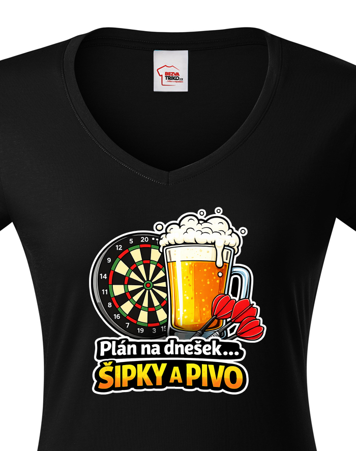 Dámské tričko s výstřihem do V – Šipky a Pivo