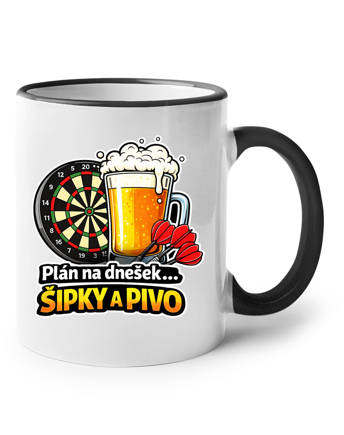 Keramický hrnek s barevným uchem – Šipky a pivo