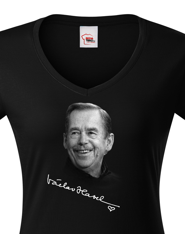 Dámské tričko s výstřihem do V Václav Havel s podpisem