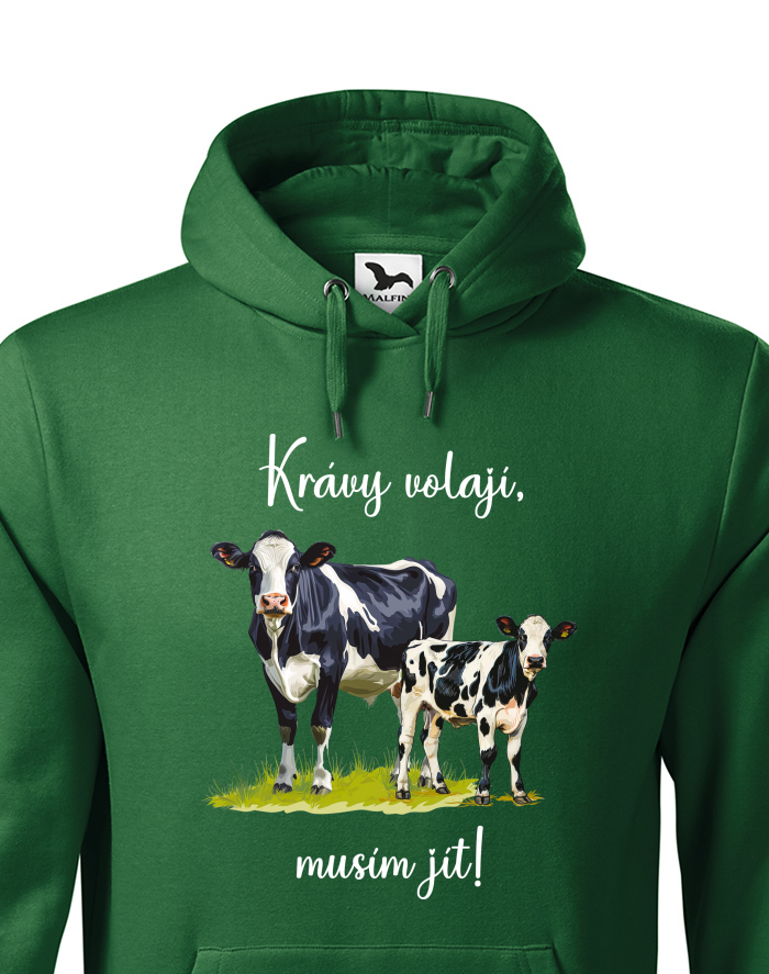 Pánská mikina s kapucí Krávy volají, musím jít